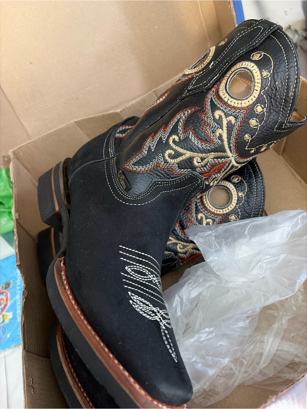 Kids Black Embroidered Western Pull-On Boots